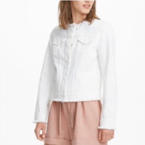 Club Monaco White Denim Frayed Jacket - Picture 2 of 12
